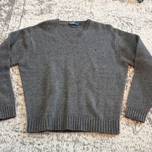 Gray RL V-Neck 100% lambs wool Sweater NWOT